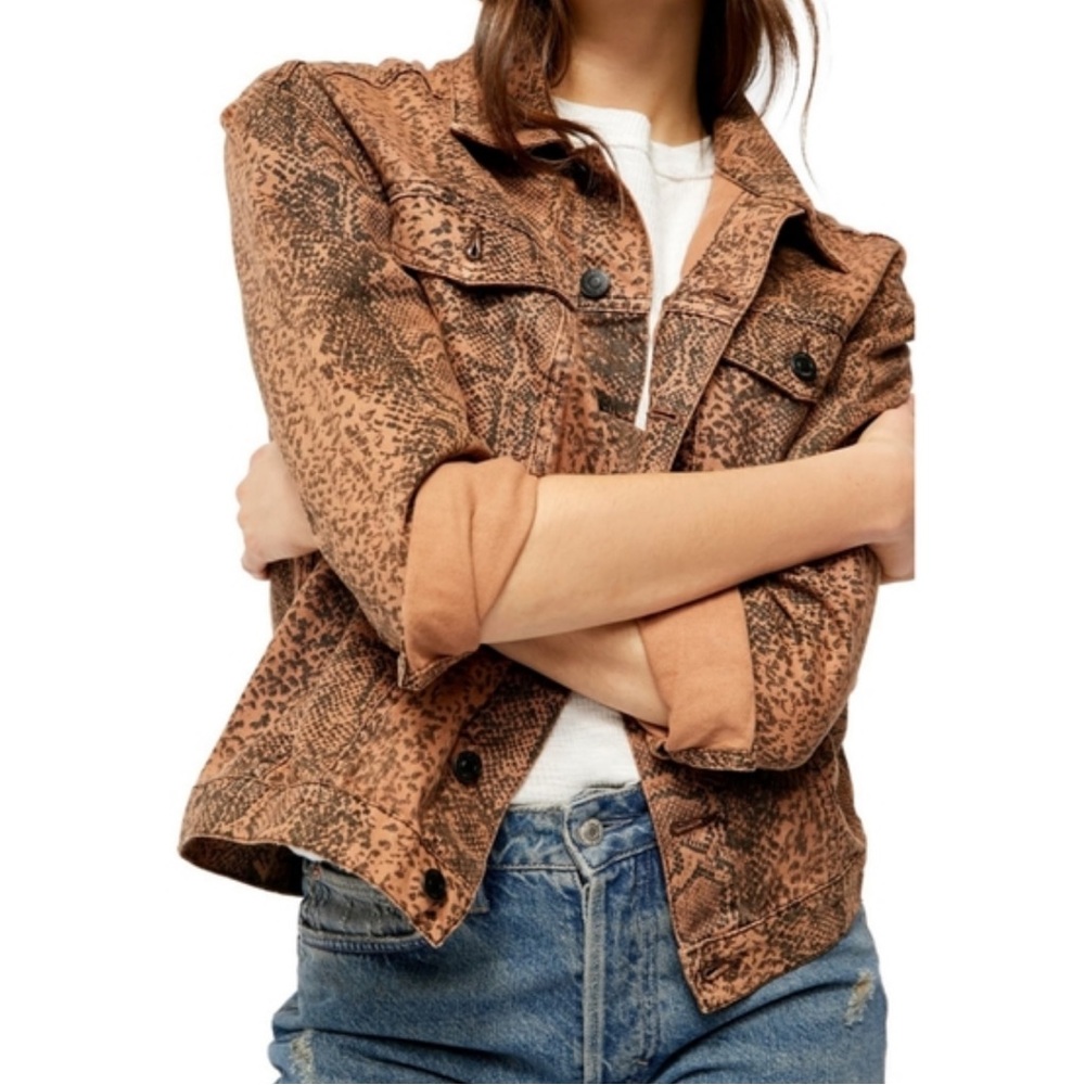 NWT Free People Cotton Trucker Jacket, Brown Snake